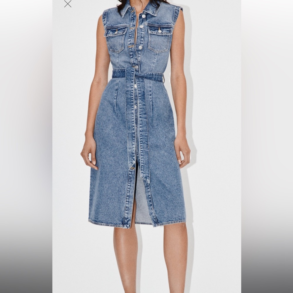 Zara Blue Denim Midi Dress